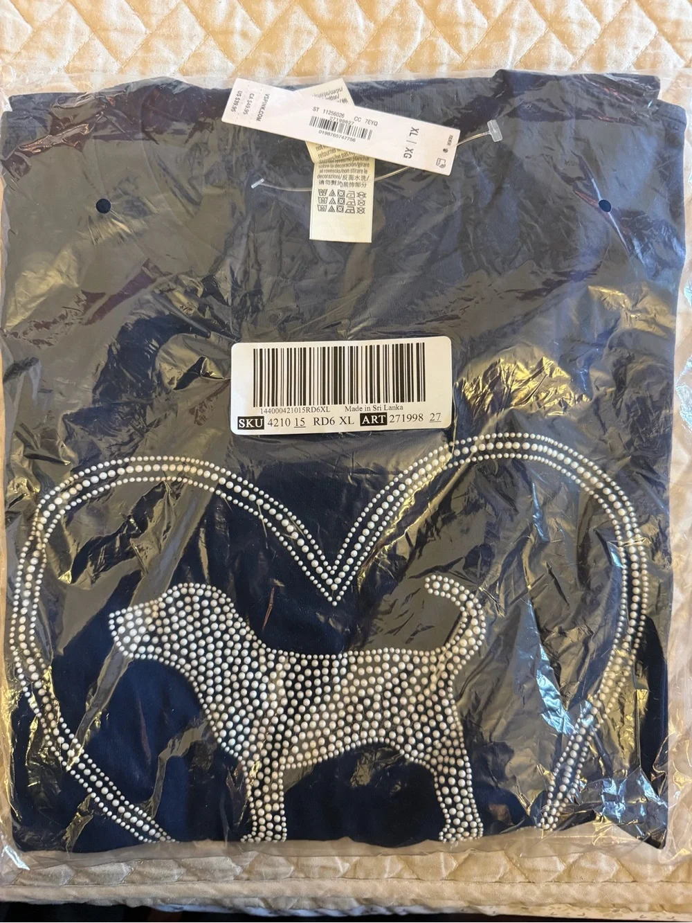 PINK Dog Pearl Heart Navy Tee - Women's XL - New!